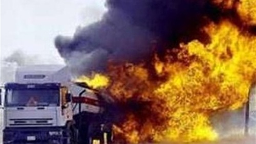  انفجار سيارة لنقل المواد المتلهية علي طريق الجيش ببني سويف  