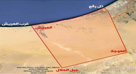 خريطة للمناطق المحظور التجول بها في شمال سيناء