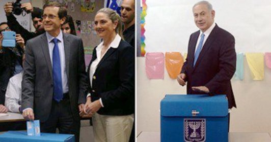 جانب من تصويت نتانياهو وهرتسوج فى الانتخابات