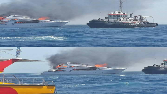  بالصور.. القوات البحرية تنقذ مركب سياحي من الحريق ومركب صيد من الغرق