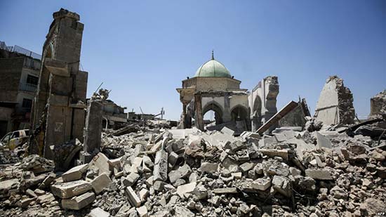 ما تبقى من مسجد النوري الذي فجره داعش في الموصل