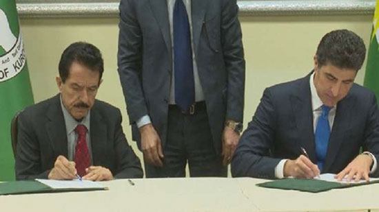 رئيس الحزب الديمقراطي الكردستاني، نيجيرفان بارزاني، ونائب الأمين العام للاتحاد الوطني الكردستاني كوسرت رسول