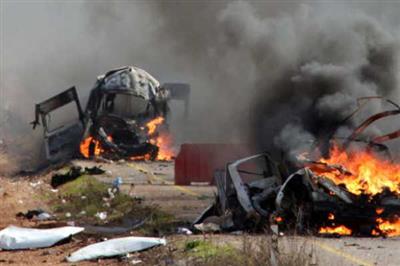سيارات تابعة للجيش الاسرائيلي تحترق بعج هجوم حزب الله