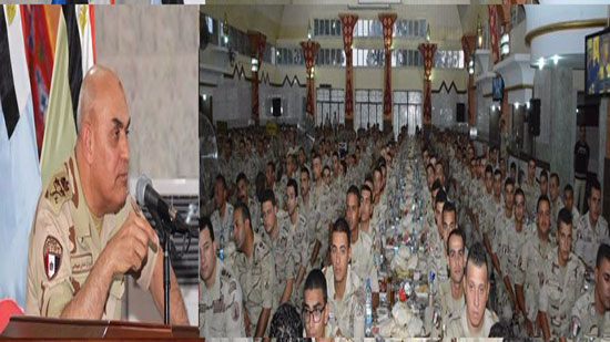 وزير الدفاع يتناول الإفطار مع مقاتلي القوات البحرية والجيش الثاني الميداني 