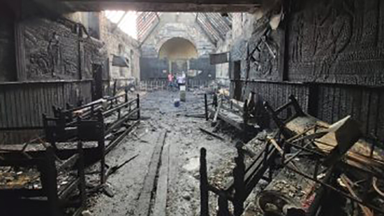  فيديو وصور.. أثار حريق كنيسة مارجرجس فى حلوان