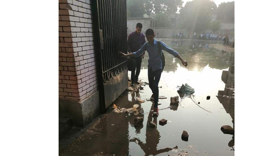   المدارس والمنازل تغرق في مياه الصرف الصحي بقرية الشوبك بالجيزة بسبب انسداد المواسير