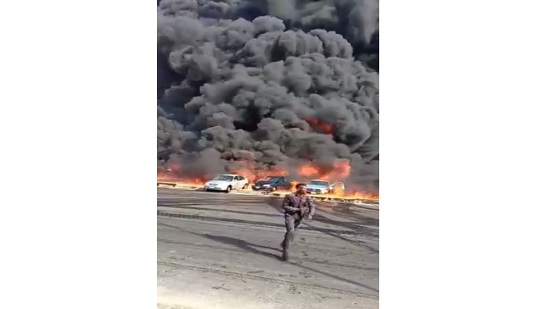 بالفيديو.. لحظة اشتعال النيران بخط مازوت بمنطقة الهايكستب