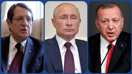 الرؤساء الروسي فلاديمير بوتين والتركي رجب طيب أردوغان والقبرصي نيكوس أناستاسياديس
