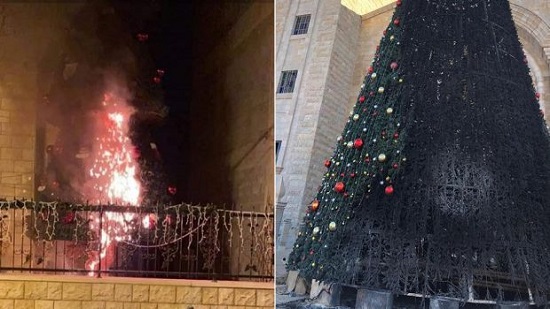  إحراق شجرة عيد الميلاد مجددا بفلسطين ومطران القدس يستنكر : لسنا كفارا ! 
