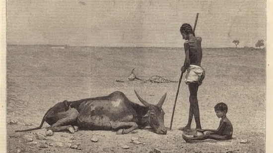 رسم تخيلي يجسد إحدى المجاعات بمنطقة من بلاد الهند